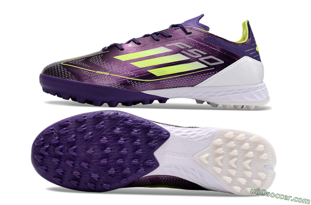 Adidas F50 Pro TF Artificial Turf Soccer Shoes - Purple/Cloud White/Lucid Lemon 0