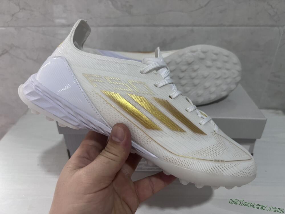 Adidas F50 Pro TF Artificial Turf Soccer Shoes - Beige/White/Gold