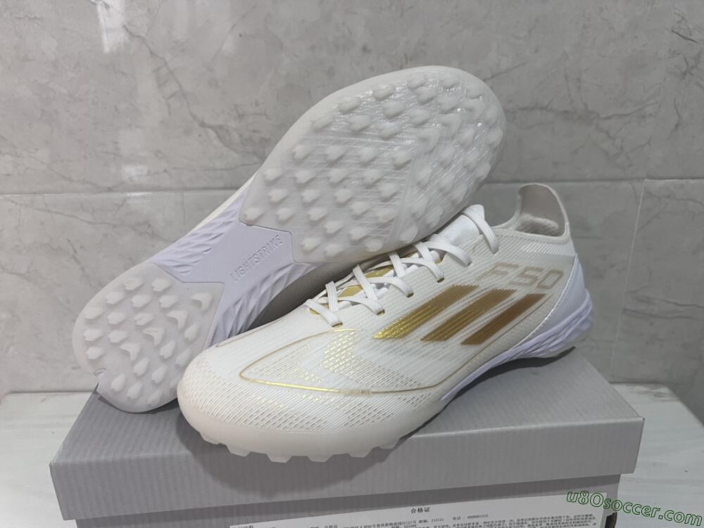 Adidas F50 Pro TF Artificial Turf Soccer Shoes - Beige/White/Gold