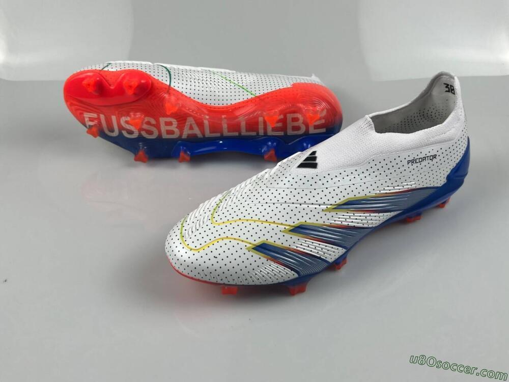 Adidas Predator Accuracy+ Laceless 24 Euphoria FG Firm Ground Soccer Cleats - White/Silver/Blue