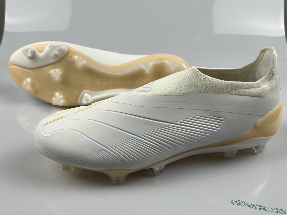 Adidas Predator Accuracy+ Laceless FG Firm Ground Soccer Cleats - White/Beige