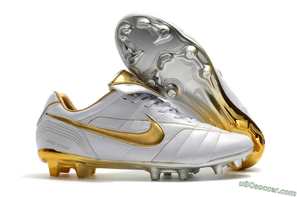 Nike Tiempo Legend 7 Elite R10 FG Firm Ground Soccer Cleats - White/Gold 1