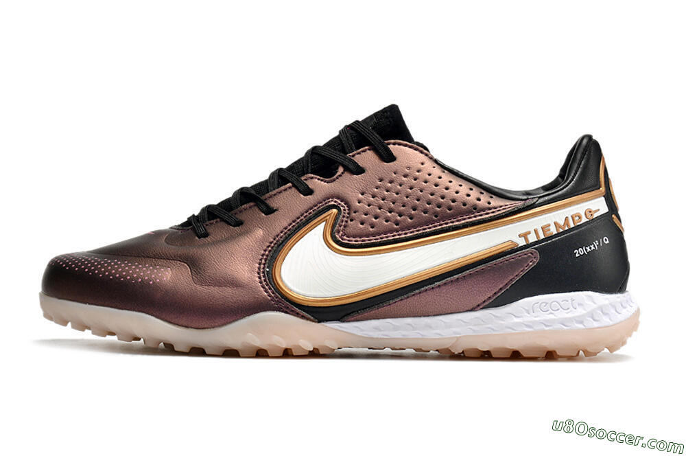 Nike React Tiempo Legend 9 Pro TF Artificial Turf Soccer Shoes - Gold/White/Black 2