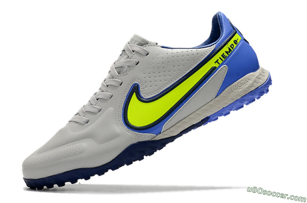 Nike React Tiempo Legend 9 Pro TF Artificial Turf Soccer Shoes - Grey/Yellow/Blue 5