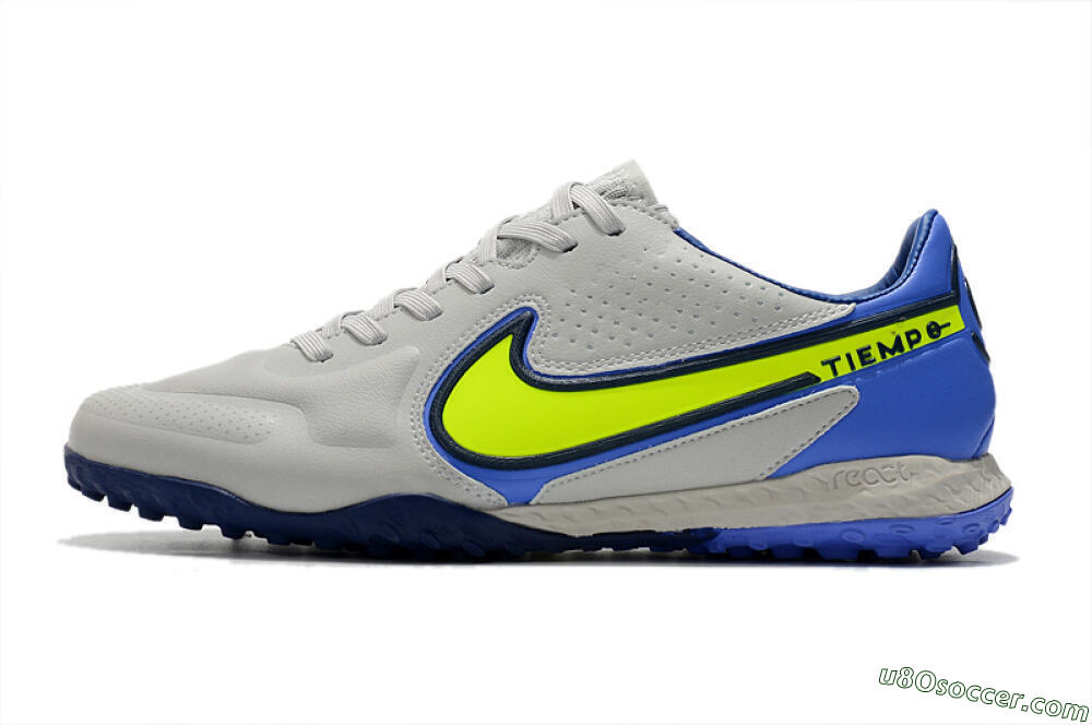 Nike React Tiempo Legend 9 Pro TF Artificial Turf Soccer Shoes - Grey/Yellow/Blue 2