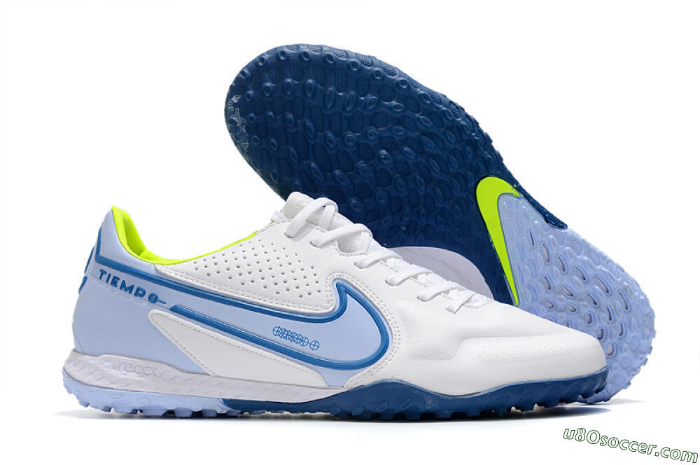 Nike React Tiempo Legend 9 Pro TF Artificial Turf Soccer Shoes - White/Blue/Yellow 1