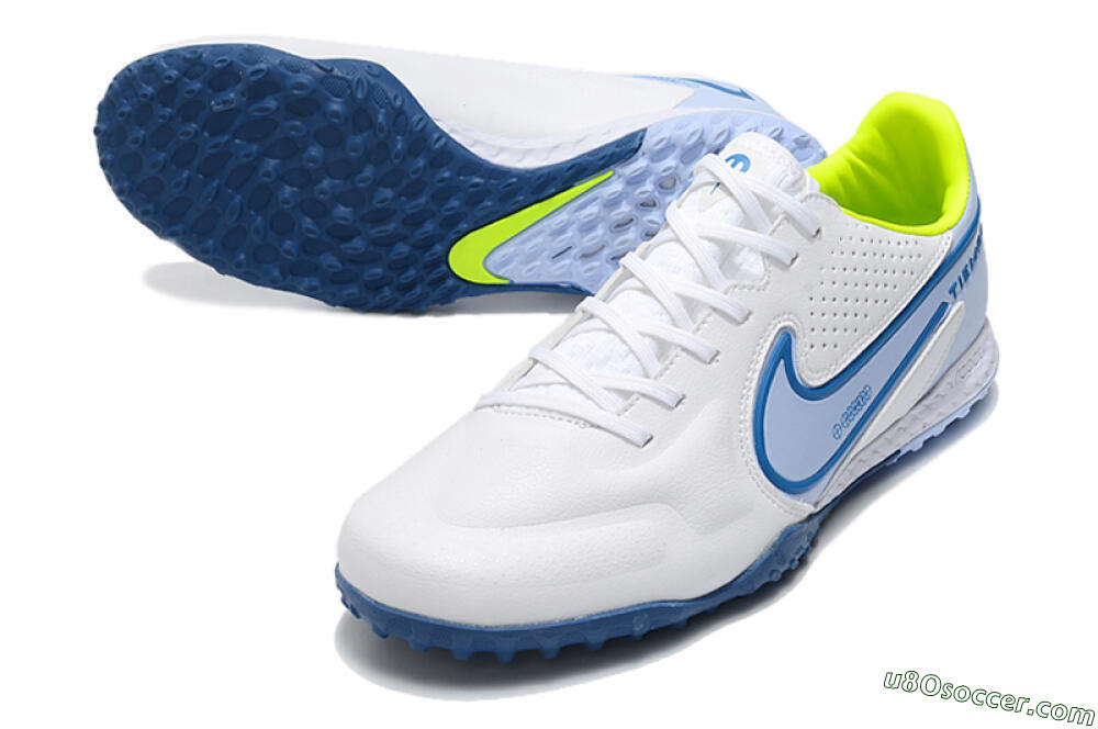 Nike React Tiempo Legend 9 Pro TF Artificial Turf Soccer Shoes - White/Blue/Yellow 3