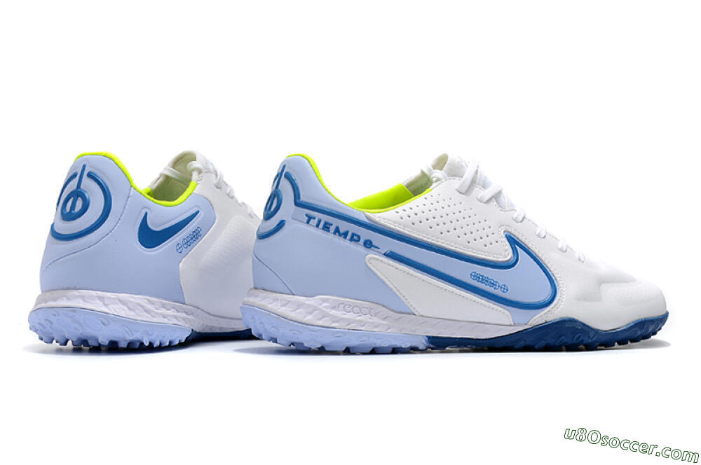 Nike React Tiempo Legend 9 Pro TF Artificial Turf Soccer Shoes - White/Blue/Yellow 6