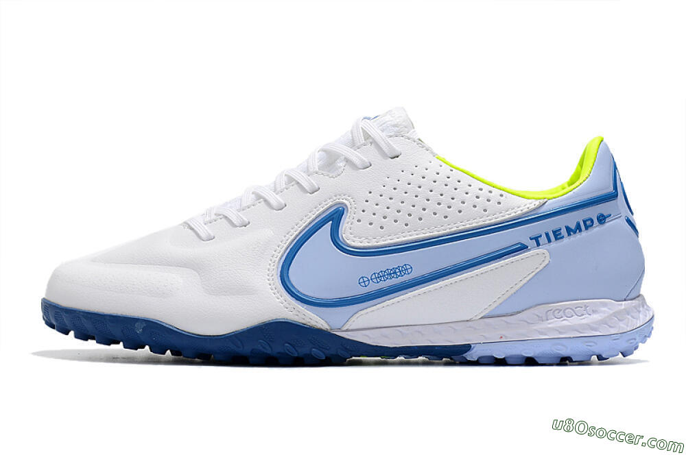 Nike React Tiempo Legend 9 Pro TF Artificial Turf Soccer Shoes - White/Blue/Yellow 2