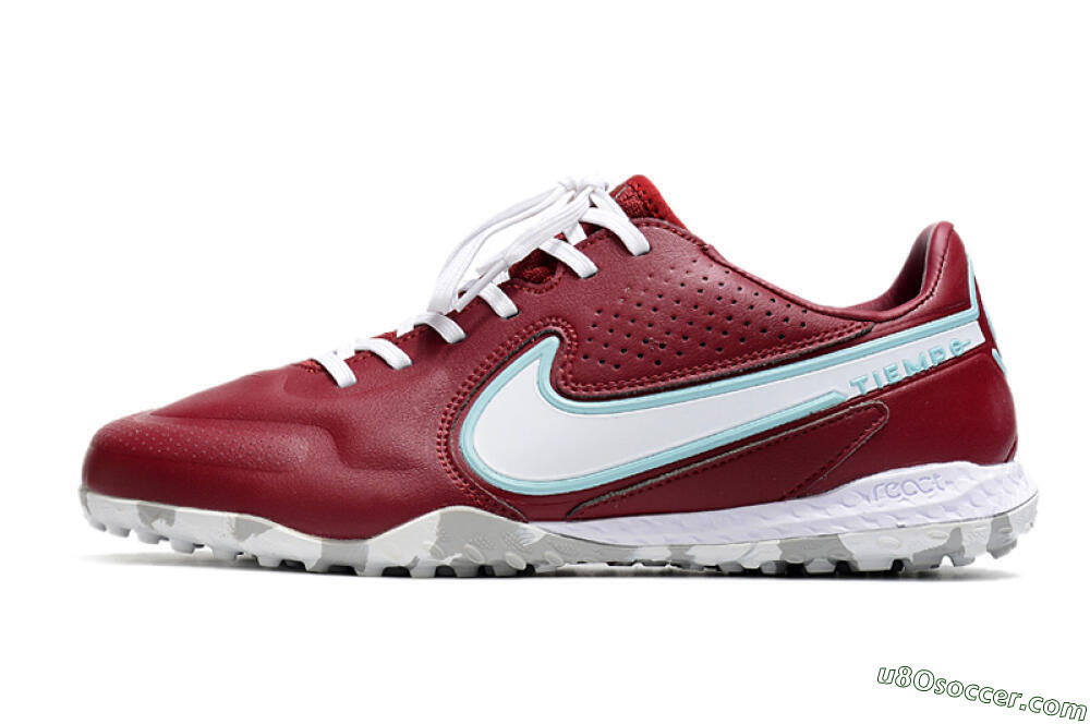 Nike React Tiempo Legend 9 Pro TF Artificial Turf Soccer Shoes - Red/White/Jade 2