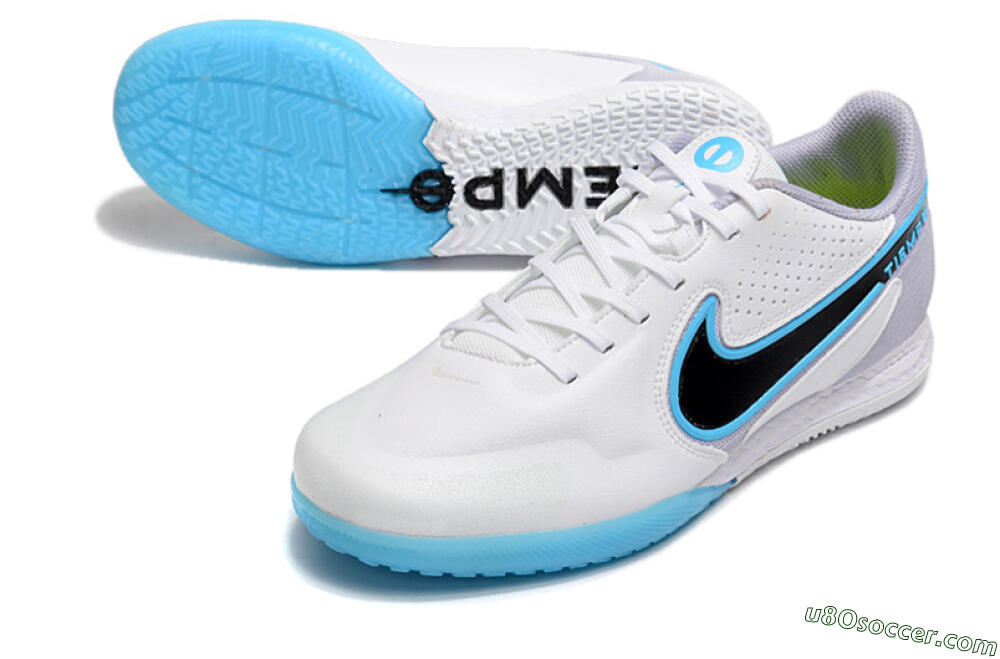 Nike React Tiempo Legend 9 Pro IC Indoor & Futsal Soccer Shoes - White/Blue/Black 3
