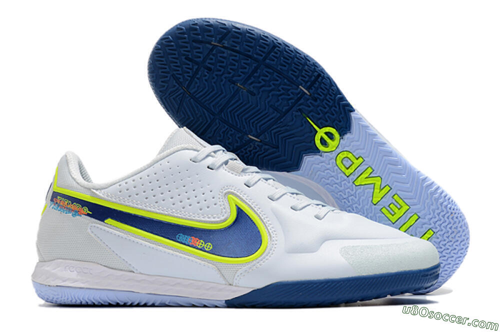 Nike React Tiempo Legend 9 Pro IC Indoor & Futsal Soccer Shoes - White/Blue/Yellow 1