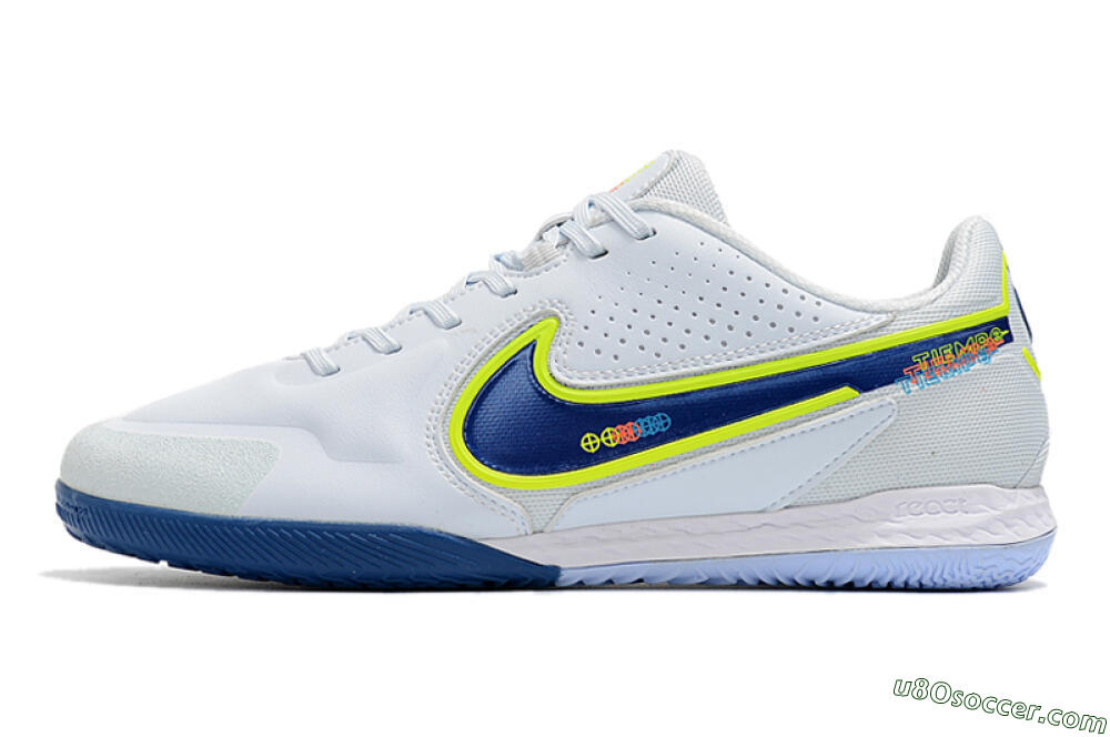 Nike React Tiempo Legend 9 Pro IC Indoor & Futsal Soccer Shoes - White/Blue/Yellow 2