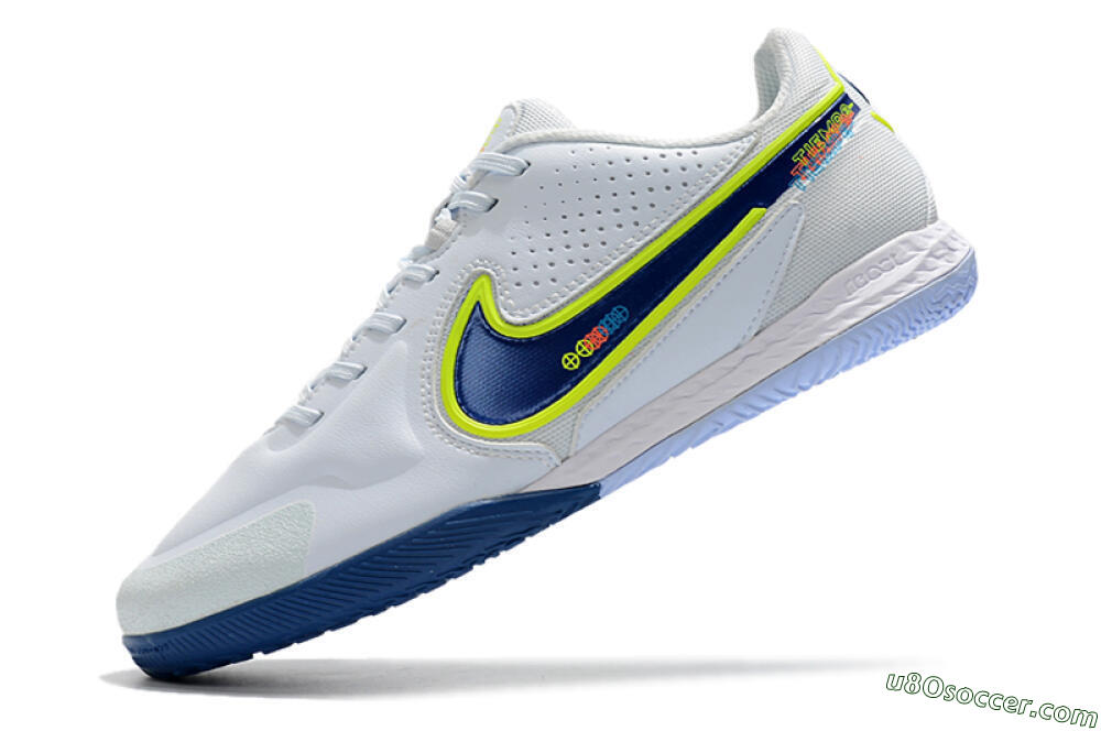 Nike React Tiempo Legend 9 Pro IC Indoor & Futsal Soccer Shoes - White/Blue/Yellow 5
