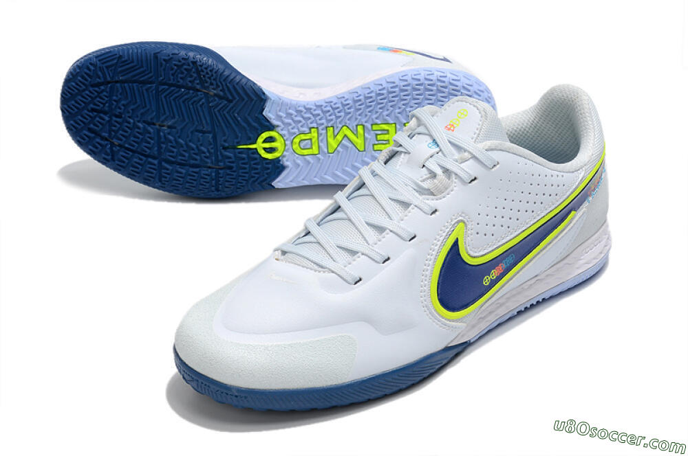 Nike React Tiempo Legend 9 Pro IC Indoor & Futsal Soccer Shoes - White/Blue/Yellow 3