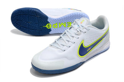 Nike React Tiempo Legend 9 Pro IC Indoor & Futsal Soccer Shoes - White/Blue/Yellow