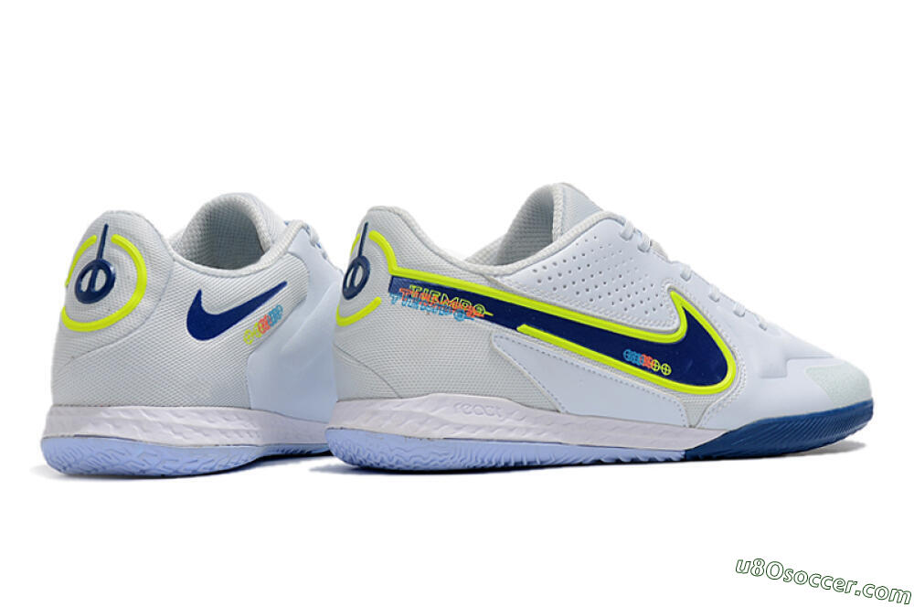 Nike React Tiempo Legend 9 Pro IC Indoor & Futsal Soccer Shoes - White/Blue/Yellow 6