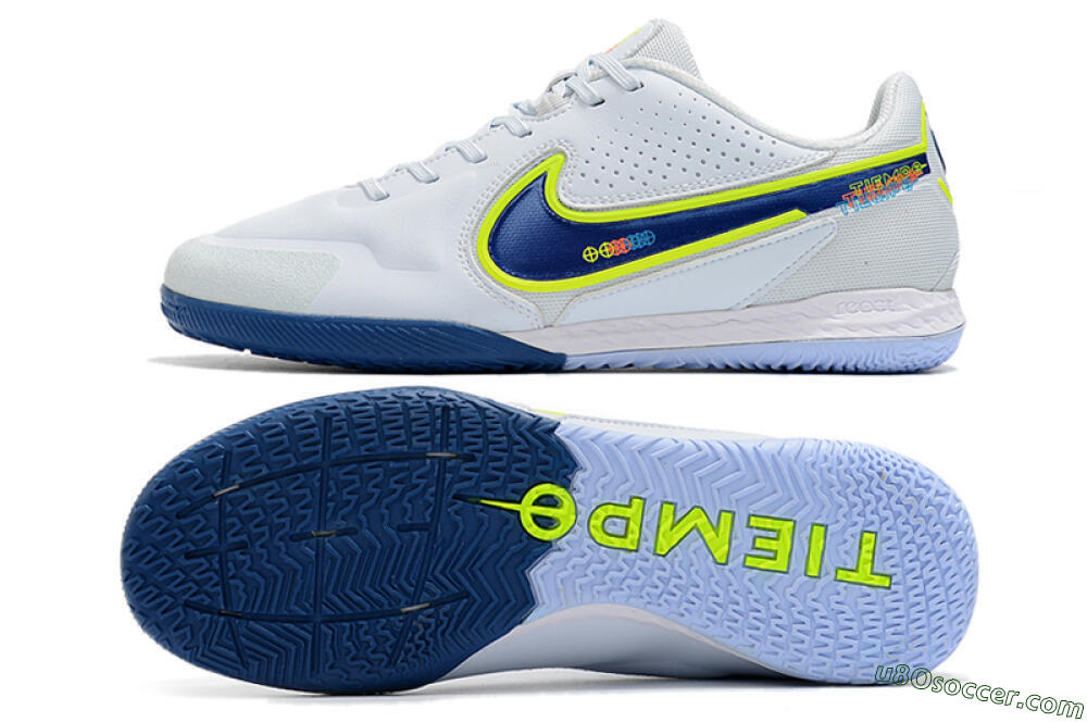 Nike React Tiempo Legend 9 Pro IC Indoor & Futsal Soccer Shoes - White/Blue/Yellow 0