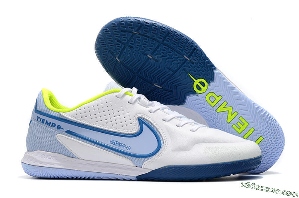 Nike React Tiempo Legend 9 Pro IC Indoor & Futsal Soccer Shoes - White/Blue/Yellow 1