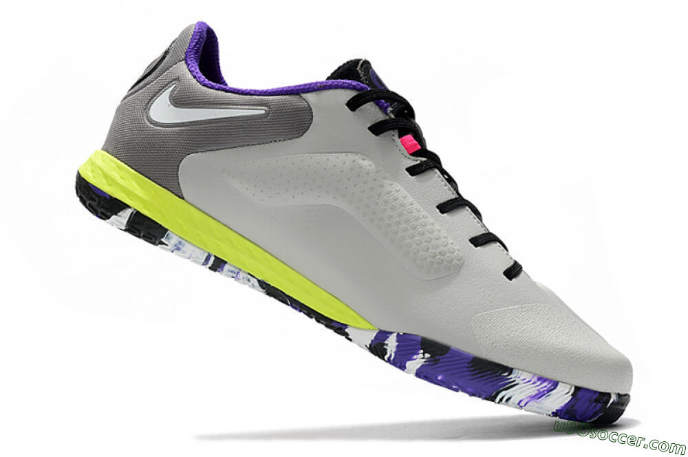 Nike React Tiempo Legend 9 Pro IC Indoor & Futsal Soccer Shoes - Grey/White/Black/Yellow 4