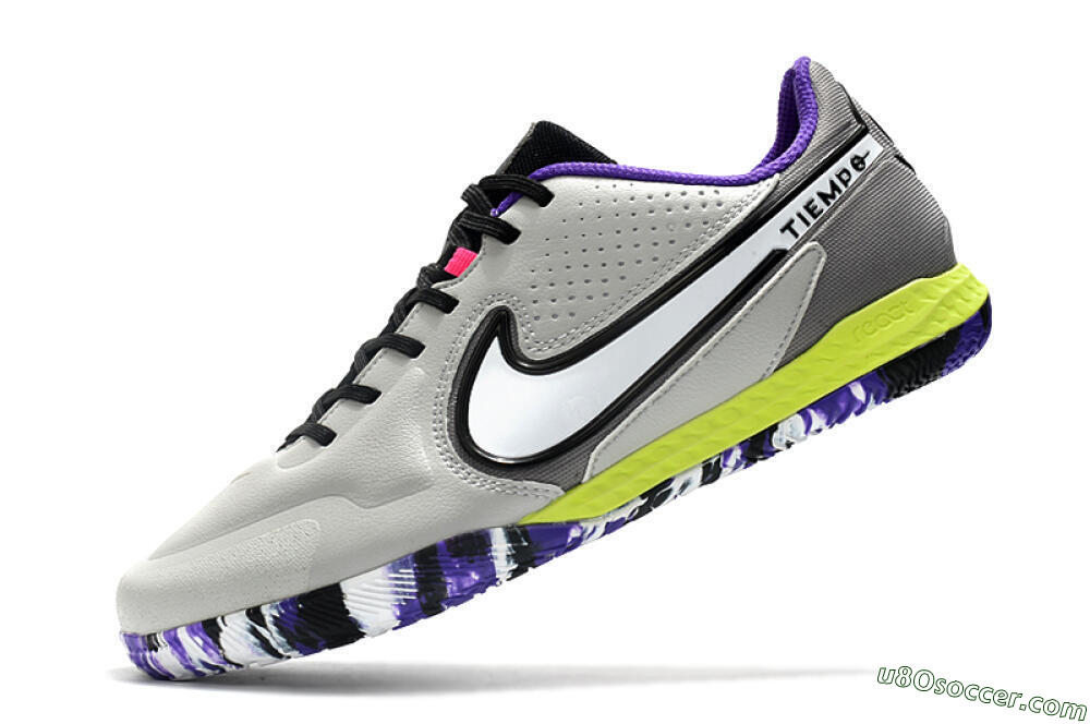 Nike React Tiempo Legend 9 Pro IC Indoor & Futsal Soccer Shoes - Grey/White/Black/Yellow 5