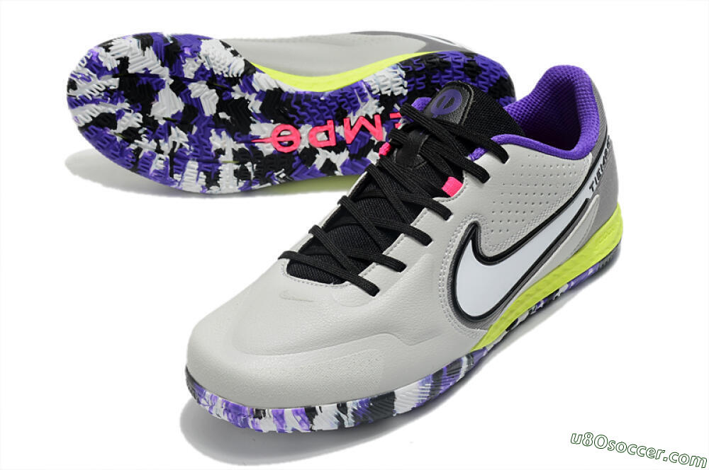 Nike React Tiempo Legend 9 Pro IC Indoor & Futsal Soccer Shoes - Grey/White/Black/Yellow 3