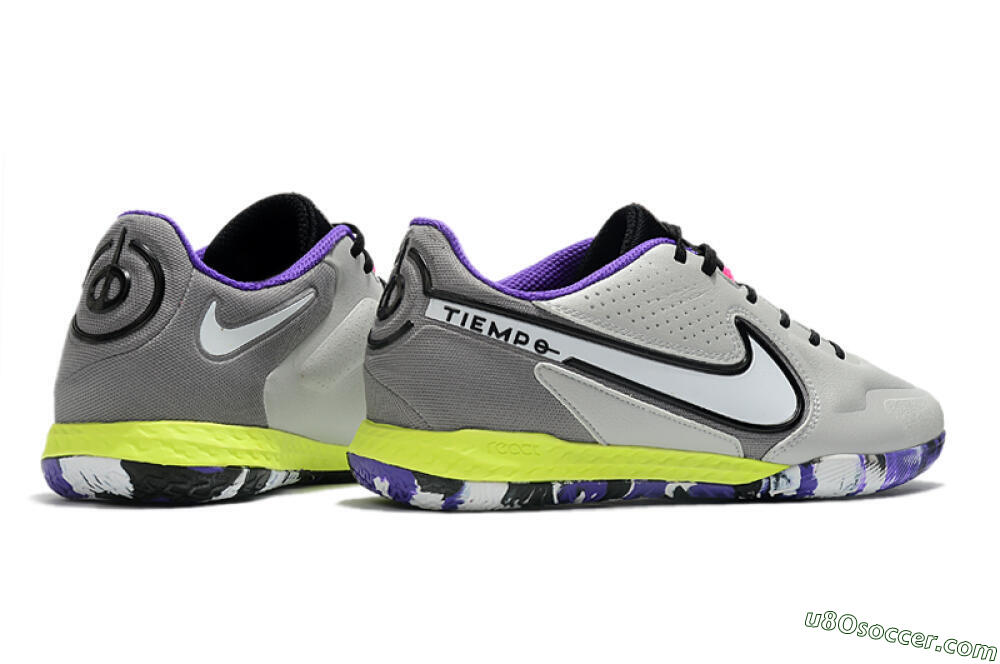 Nike React Tiempo Legend 9 Pro IC Indoor & Futsal Soccer Shoes - Grey/White/Black/Yellow 6
