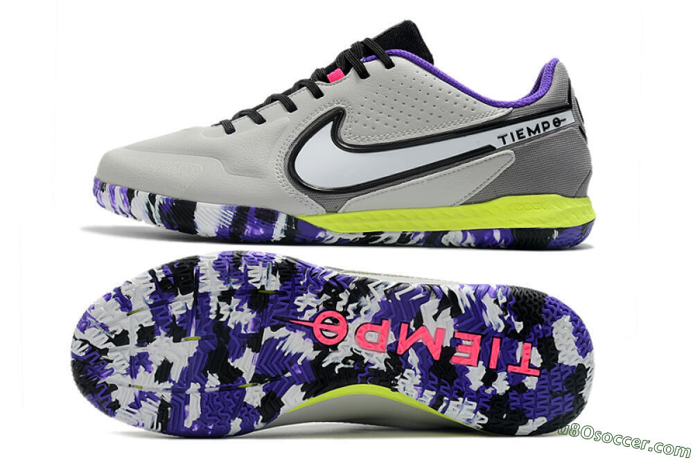 Nike React Tiempo Legend 9 Pro IC Indoor & Futsal Soccer Shoes - Grey/White/Black/Yellow 0