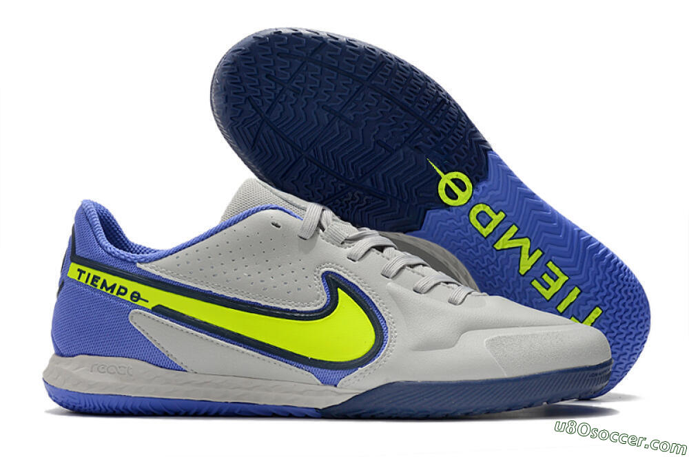 Nike React Tiempo Legend 9 Pro IC Indoor & Futsal Soccer Shoes - Grey/Yellow/Blue 1