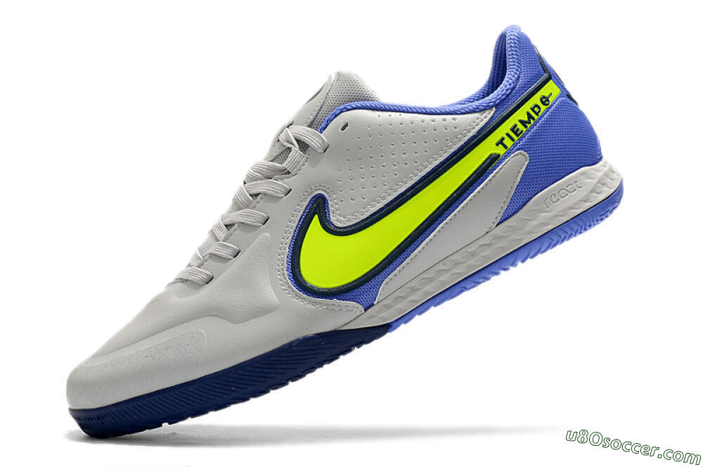 Nike React Tiempo Legend 9 Pro IC Indoor & Futsal Soccer Shoes - Grey/Yellow/Blue 5