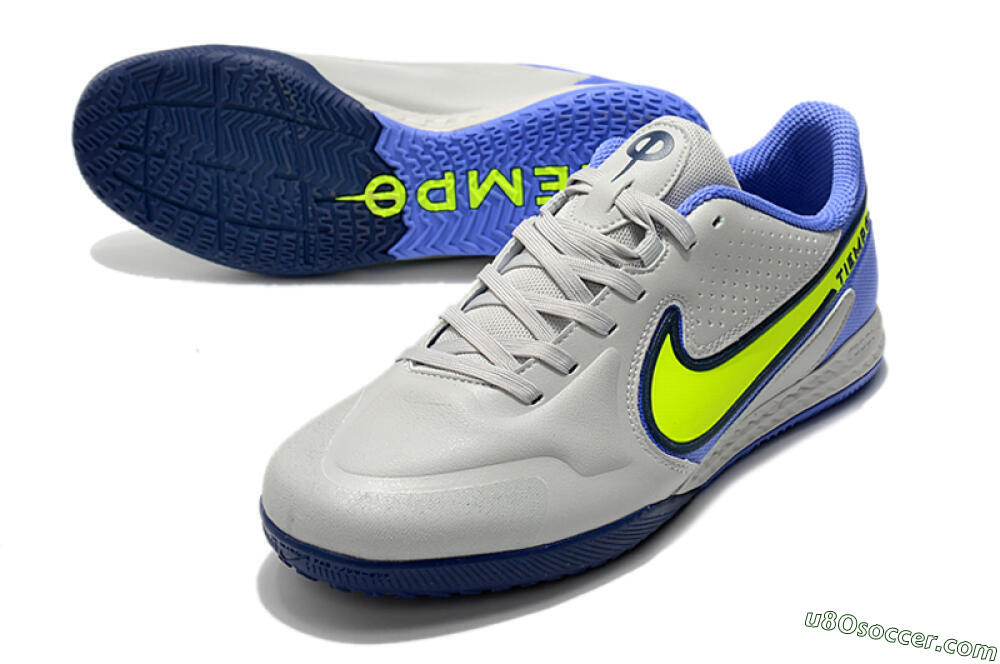 Nike React Tiempo Legend 9 Pro IC Indoor & Futsal Soccer Shoes - Grey/Yellow/Blue 3