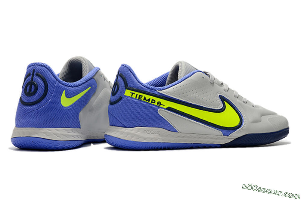 Nike React Tiempo Legend 9 Pro IC Indoor & Futsal Soccer Shoes - Grey/Yellow/Blue 6