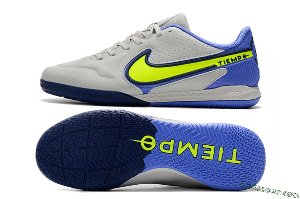 Nike React Tiempo Legend 9 Pro IC Indoor & Futsal Soccer Shoes - Grey/Yellow/Blue 0