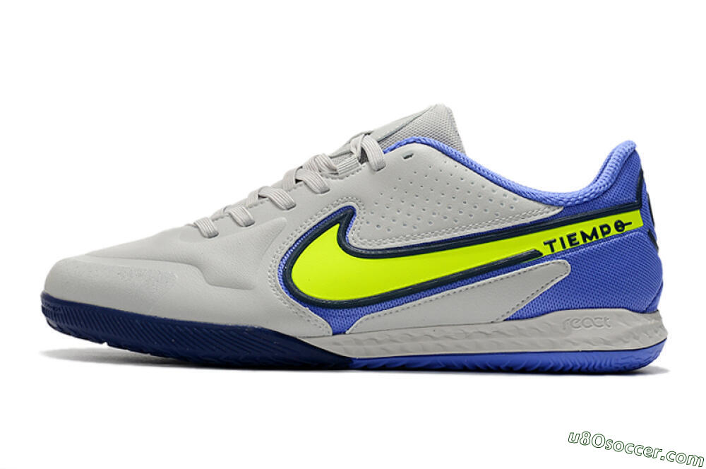Nike React Tiempo Legend 9 Pro IC Indoor & Futsal Soccer Shoes - Grey/Yellow/Blue 2