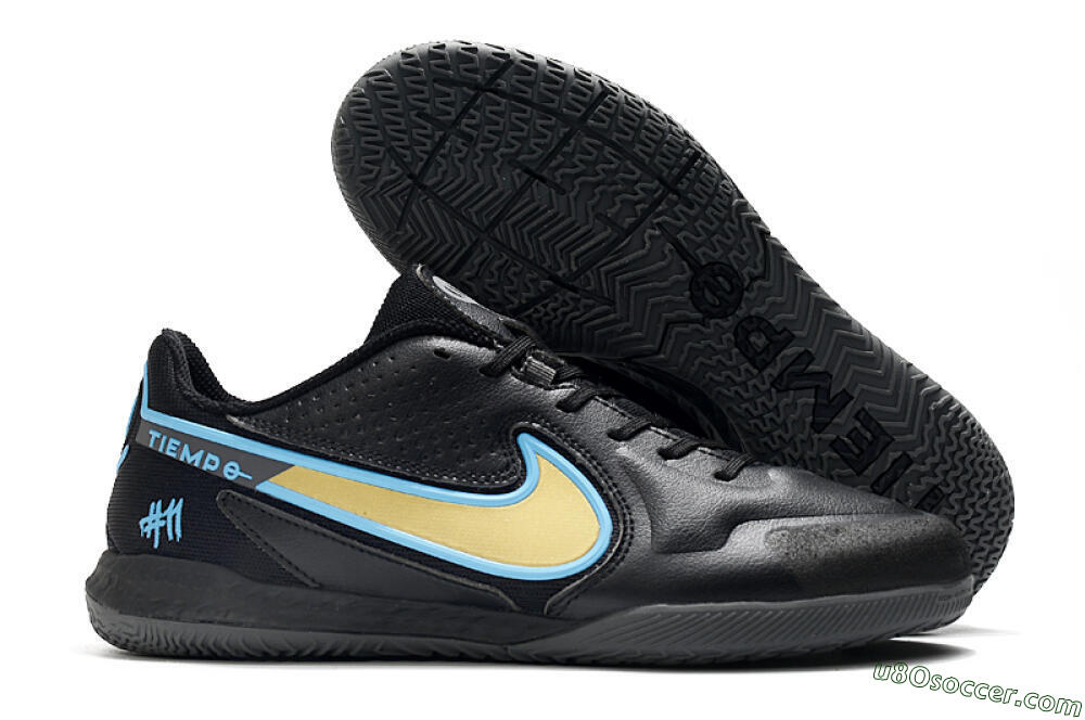 Nike React Tiempo Legend 9 Pro IC Indoor & Futsal Soccer Shoes - Black/Gold/Blue 1