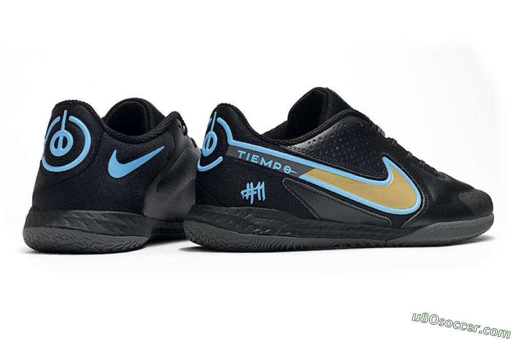 Nike React Tiempo Legend 9 Pro IC Indoor & Futsal Soccer Shoes - Black/Gold/Blue 6