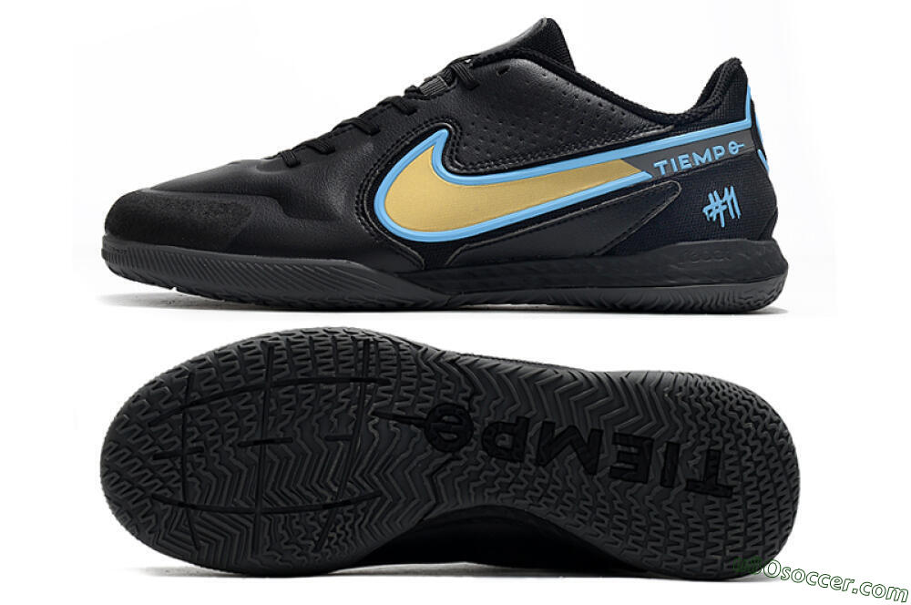 Nike React Tiempo Legend 9 Pro IC Indoor & Futsal Soccer Shoes - Black/Gold/Blue 0