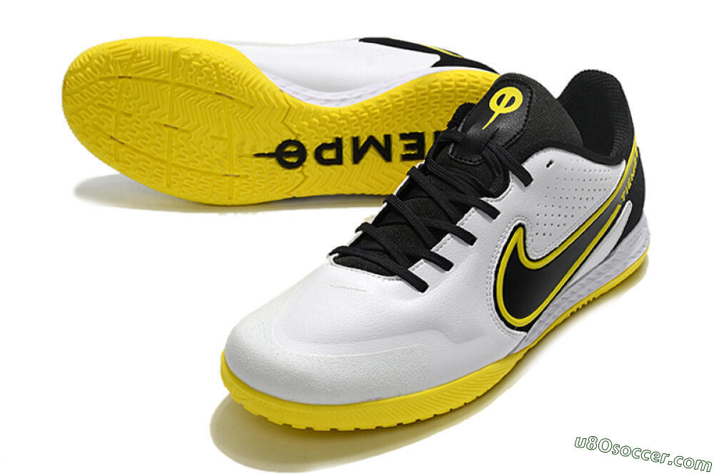 Nike React Tiempo Legend 9 Pro IC Indoor & Futsal Soccer Shoes - White/Yellow/Black 3