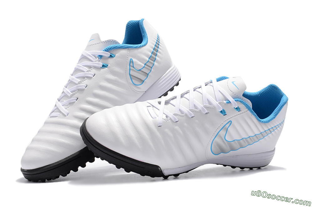 Nike Tiempox Ligera IV TF Artificial Turf Soccer Shoes - White/Silver/Blue 6