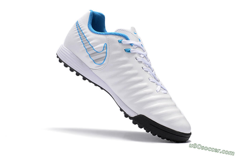 Nike Tiempox Ligera IV TF Artificial Turf Soccer Shoes - White/Silver/Blue 7