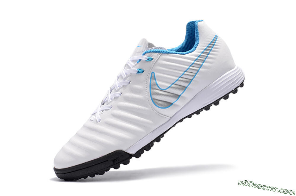 Nike Tiempox Ligera IV TF Artificial Turf Soccer Shoes - White/Silver/Blue 8