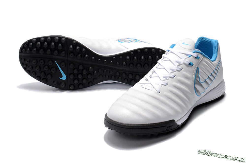 Nike Tiempox Ligera IV TF Artificial Turf Soccer Shoes - White/Silver/Blue 3