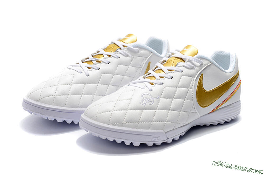 Nike Tiempox Finale 10R TF Artificial Turf Soccer Shoes - White/Gold/Red 5