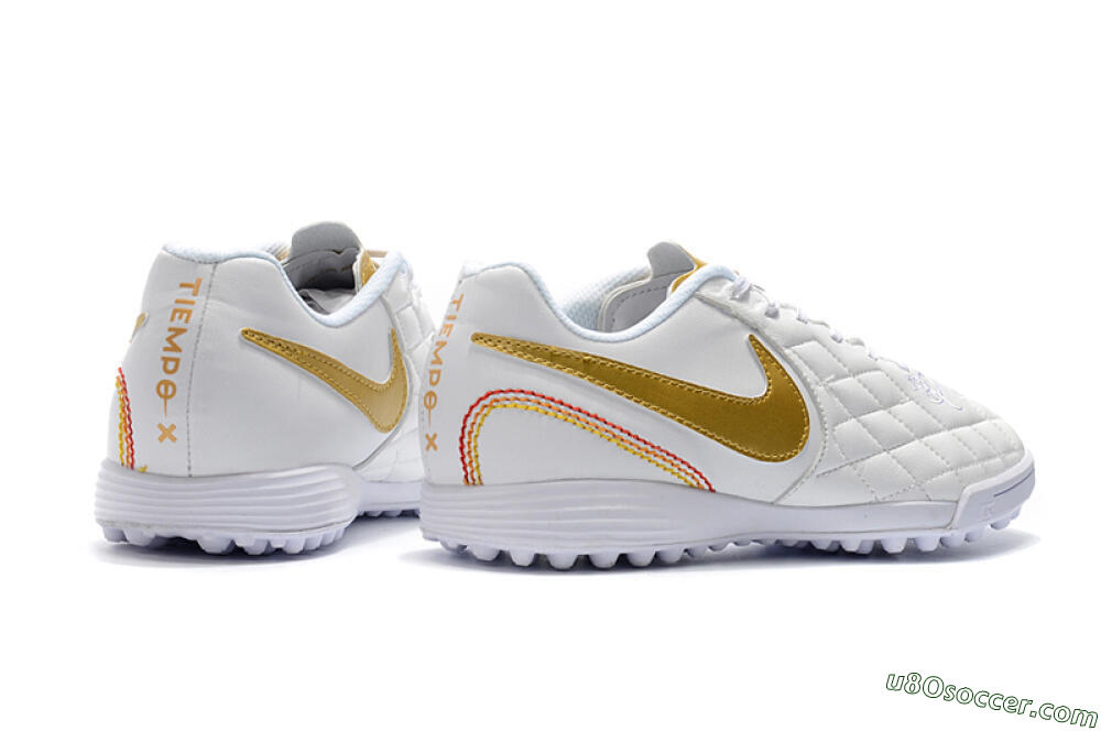 Nike Tiempox Finale 10R TF Artificial Turf Soccer Shoes - White/Gold/Red 9