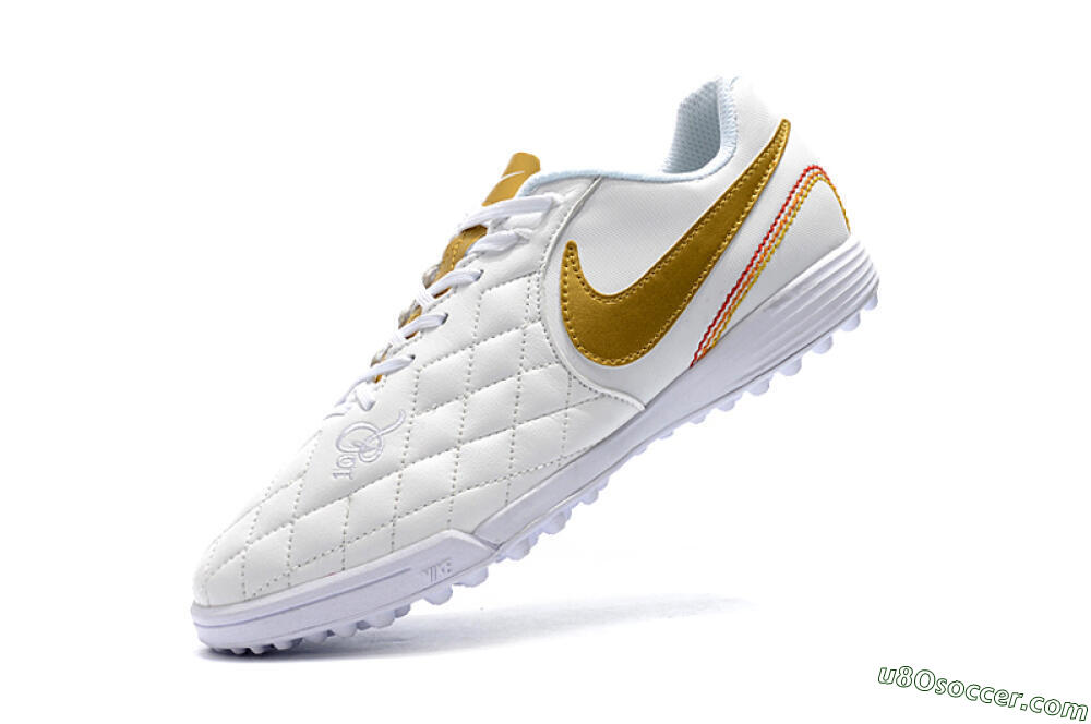 Nike Tiempox Finale 10R TF Artificial Turf Soccer Shoes - White/Gold/Red 8