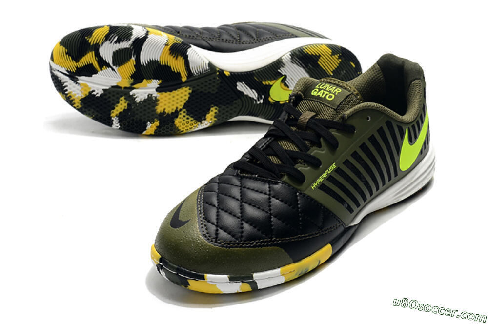 Nike Lunar Gato 2 IC Indoor & Futsal Soccer Shoes - Black/Green/Yellow 3