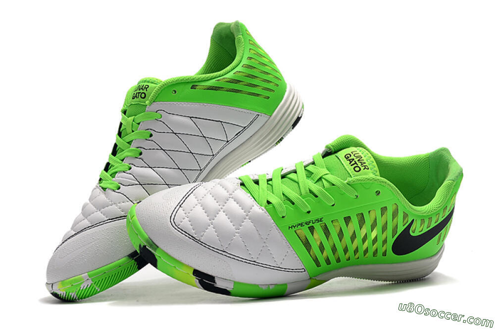 Nike Lunar Gato 2 IC Indoor & Futsal Soccer Shoes - White/Green/Black 6