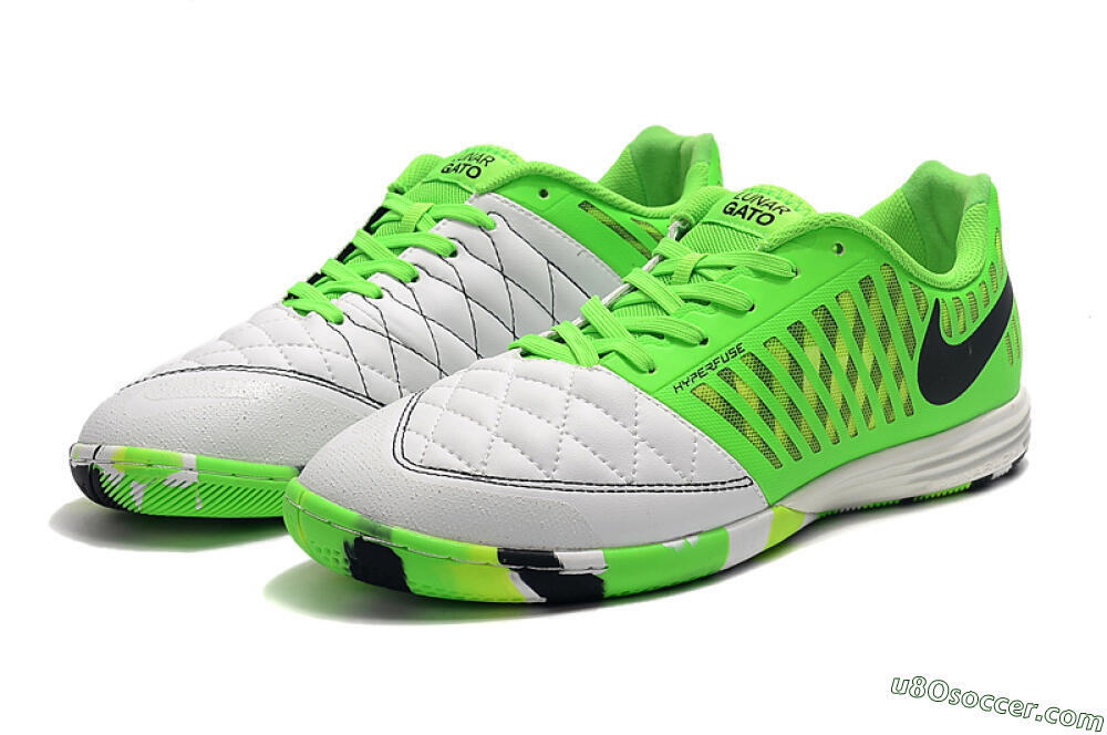 Nike Lunar Gato 2 IC Indoor & Futsal Soccer Shoes - White/Green/Black 5