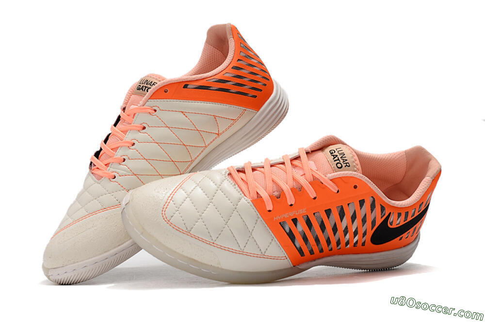 Nike Lunar Gato 2 IC Indoor & Futsal Soccer Shoes - White/Orange/Black 6