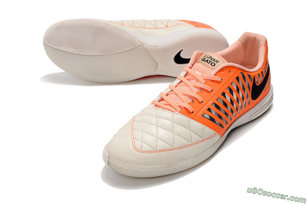 Nike Lunar Gato 2 IC Indoor & Futsal Soccer Shoes - White/Orange/Black 3